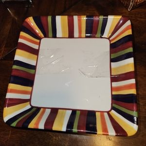 The Pampered Chef Simple Additions Square Striped Plate / Dish lot, 7x7 inches.